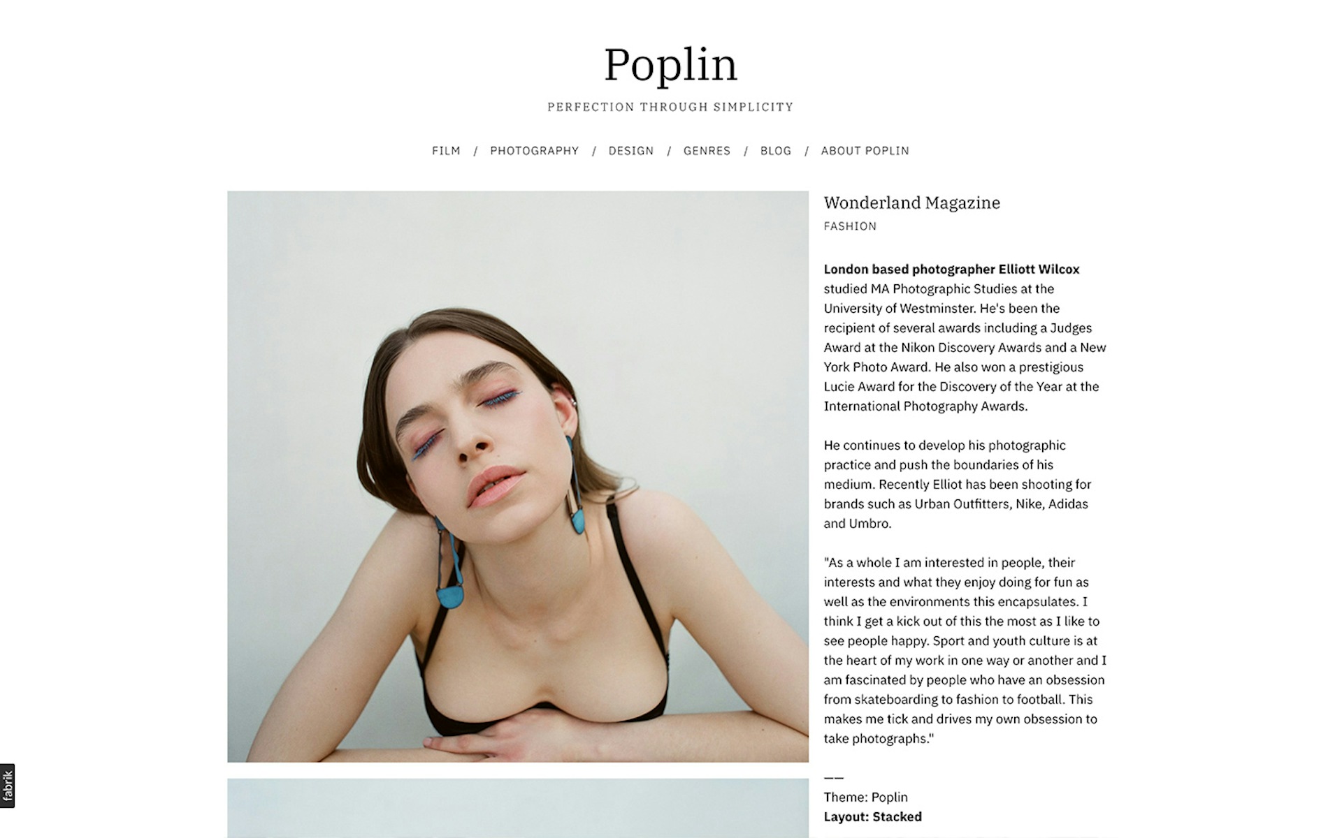 Poplin theme for Fabrik portfolio website